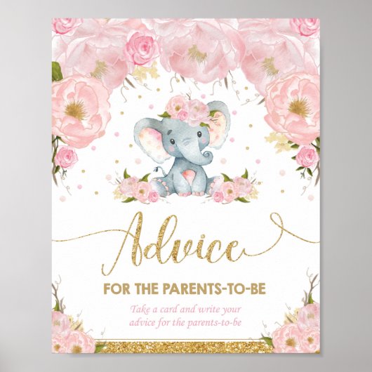 Elephant Baby Shower Girl Advice für Eltern zu sei Poster (Vorne)