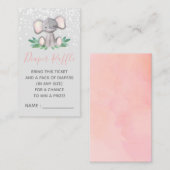 Elephant Baby Shower Girl Diaper Raffle Ticket Begleitkarte (Vorne/Hinten)