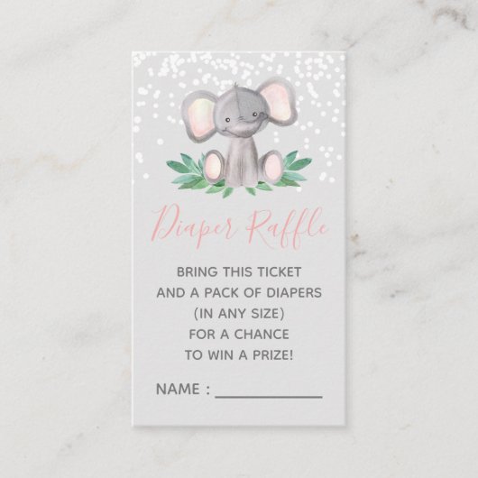 Elephant Baby Shower Girl Diaper Raffle Ticket Begleitkarte (Vorderseite)