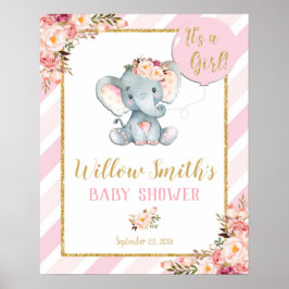 Elephant Baby Shower Girl Pink Begrüßungszeichen Poster
