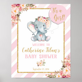 Elephant Baby Shower Girl Pink Begrüßungszeichen Poster