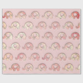 Elephant Baby Shower Girl Pink Peach Rose Geschenkpapier (Flach)