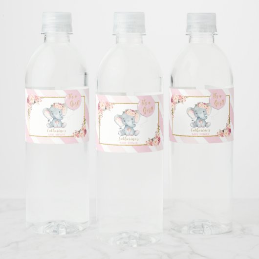Elephant Baby Shower Girl Pink Wasserflasche Etike Wasserflaschenetikett (Flaschen)