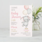 Elephant Baby Shower Girl Spanische Einladung (Stehend Vorderseite)