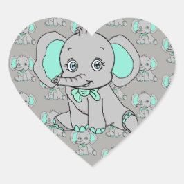 Elephant Baby Shower grau und Aquamarin Herz-Aufkleber