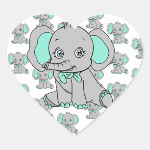 Elephant Baby Shower grau und Aquamarin Herz-Aufkleber