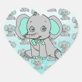 Elephant Baby Shower grau und Aquamarin Herz-Aufkleber