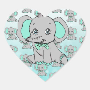 Elephant Baby Shower grau und Aquamarin Herz-Aufkleber
