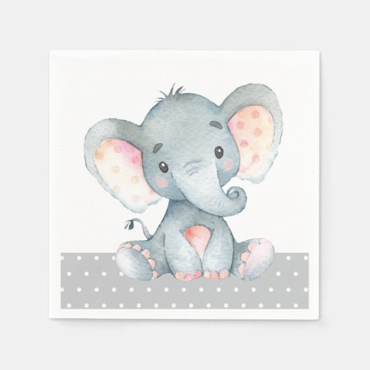 Elephant Baby Shower Gray Napkins Serviette (Vorderseite)