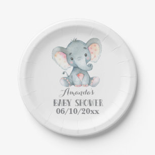 Elephant Baby Shower Gray Paper Plate Pappteller