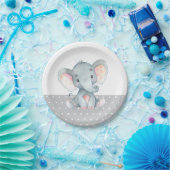 Elephant Baby Shower Gray Paper Plate Pappteller (Party)