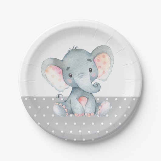 Elephant Baby Shower Gray Paper Plate Pappteller (Vorderseite)