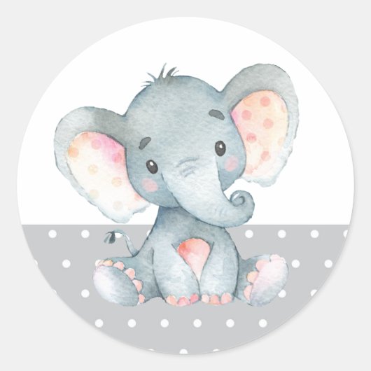 Elephant Baby Shower Gray Runder Aufkleber (Vorderseite)