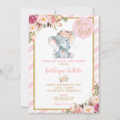 Elephant Baby Shower Invasion Girl Stripes Einladung (Vorderseite)