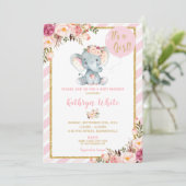 Elephant Baby Shower Invasion Girl Stripes Einladung (Stehend Vorderseite)