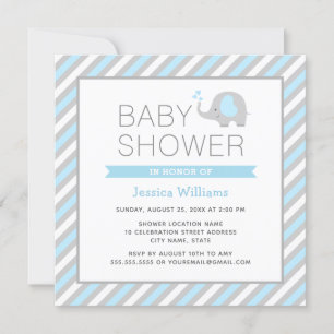 Elephant Baby Shower Invitation Boy - Blau & Grau Einladung