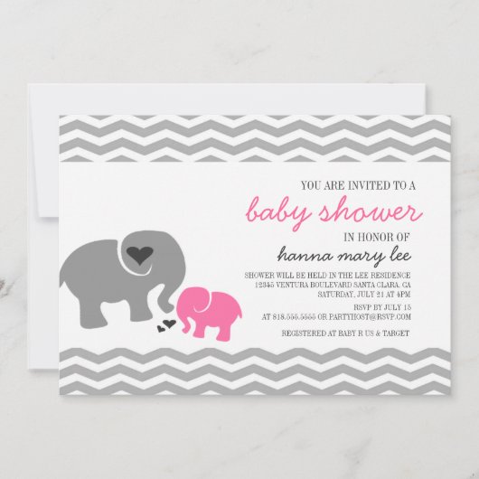 Elephant Baby Shower Invitation Einladung (Vorderseite)