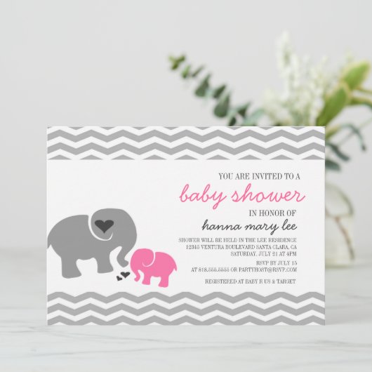 Elephant Baby Shower Invitation Einladung (Stehend Vorderseite)