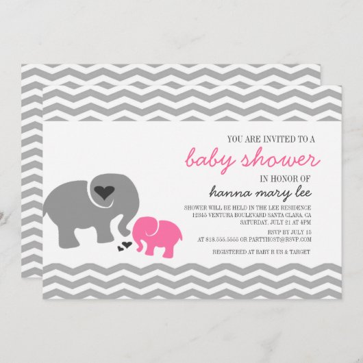 Elephant Baby Shower Invitation Einladung (Vorne/Hinten)
