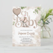 Elephant Baby Shower Invitation - Erdtöne Einladung (Stehend Vorderseite)