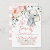 Elephant Baby Shower Invitation Girl, Safari Pink Einladung (Vorne/Hinten)