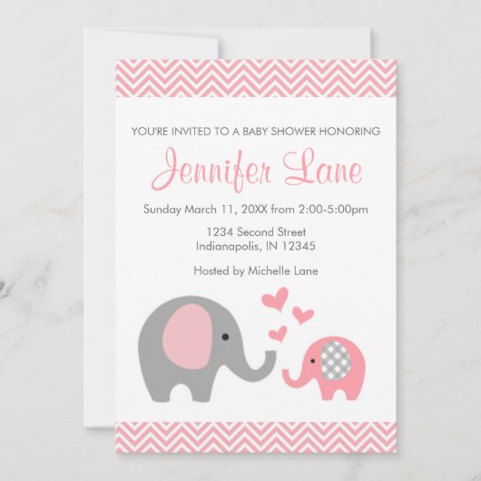 Elephant Baby Shower Invite Girl Einladung (Vorderseite)
