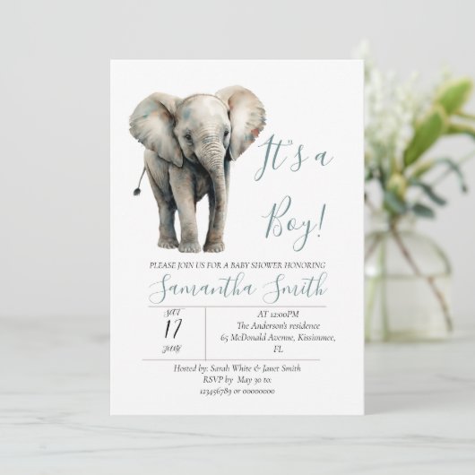 Elephant Baby Shower ist ein Kinderthema Einladung (Stehend Vorderseite)