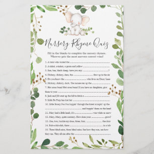 Elephant Baby Shower Kinderzimmer Rhyme Quiz Game