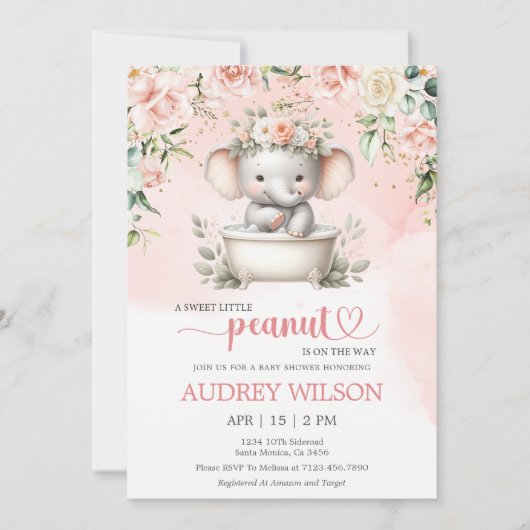 Elephant Baby Shower Kleine Erdnuss auf dem Weg Einladung (Vorderseite)