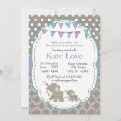 Elephant Baby Shower Lavender Aquamarine Einladung (Vorderseite)
