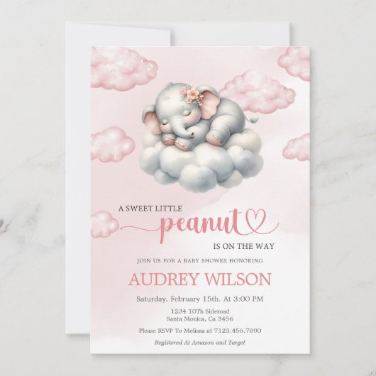 Elephant Baby Shower Little Peanut Einladung (Vorderseite)