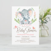 Elephant Baby Shower, Mädchen Einladung (Stehend Vorderseite)