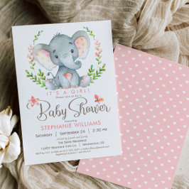 Elephant Baby Shower, Mädchen Einladung
