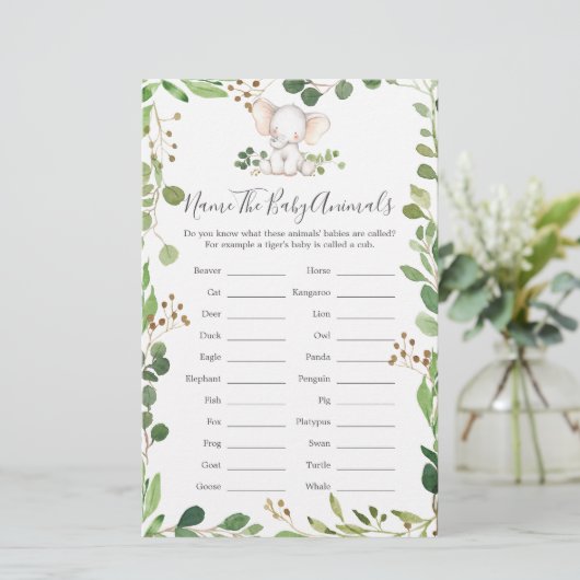 Elephant Baby Shower Name der Baby-Tiere (Stehend Vorderseite)