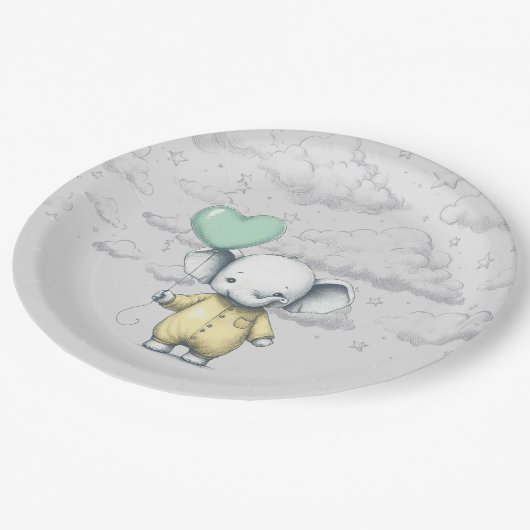 Elephant Baby Shower Pappteller (Schrägansicht)