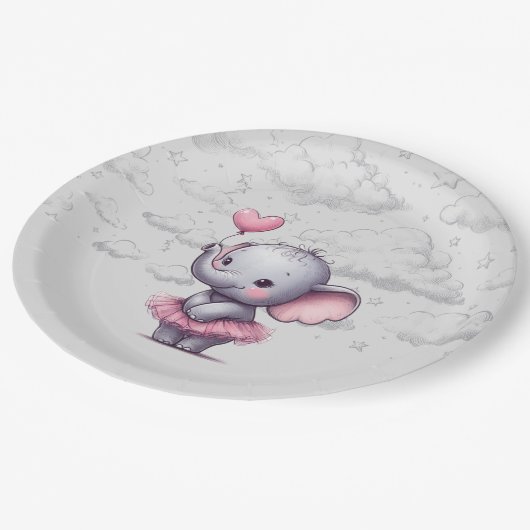 Elephant Baby Shower Pappteller (Schrägansicht)