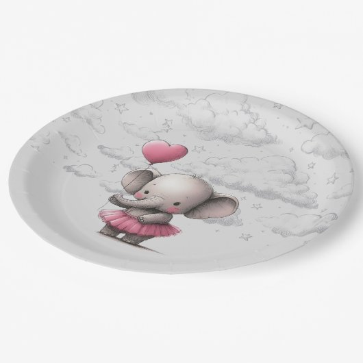 Elephant Baby Shower Pappteller (Schrägansicht)