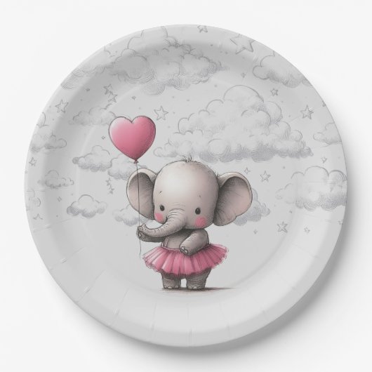 Elephant Baby Shower Pappteller (Vorderseite)
