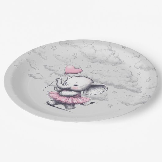 Elephant Baby Shower Pappteller (Schrägansicht)