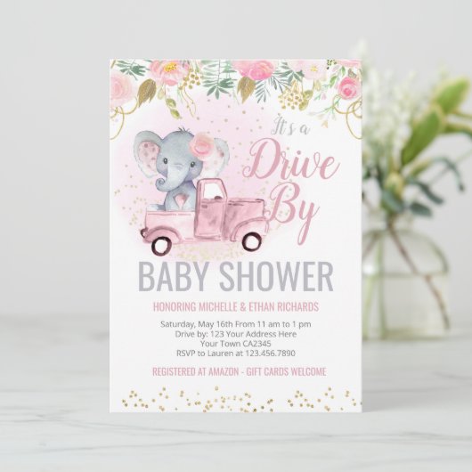 Elephant Baby Shower Parade Einladung (Stehend Vorderseite)