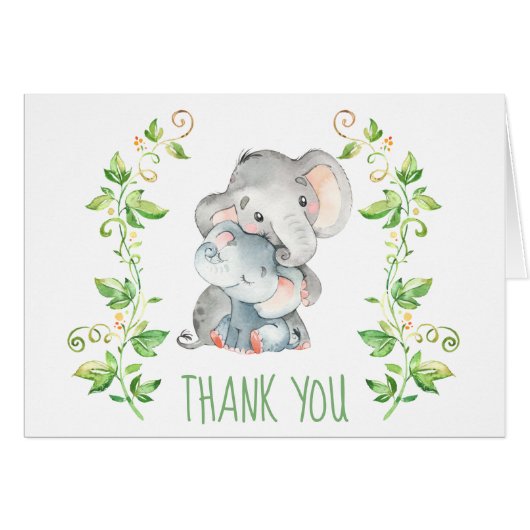 Elephant Baby Shower Party Danke Note Card (Vorderseite (Horizontal))