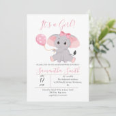 Elephant Baby Shower Pink Ballon Einladung (Stehend Vorderseite)