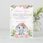 Elephant Baby Shower Pink Blume Danke Karte (Stehend Vorderseite)