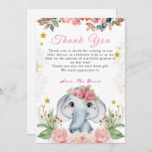 Elephant Baby Shower Pink Blume Danke Karte (Vorne/Hinten)