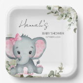 Elephant Baby Shower Pink Girl's Pappteller (Vorderseite)