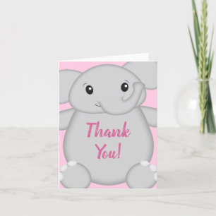Elephant Baby Shower Pink Safari Girl Dankeskarte