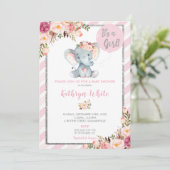 Elephant Baby Shower Pink und Silver Einladung (Stehend Vorderseite)