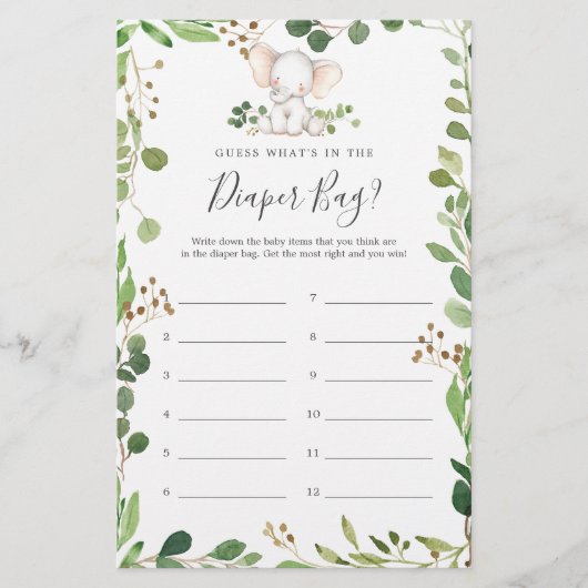 Elephant Baby Shower rät, was in der Windelbeutel (Vorderseite)