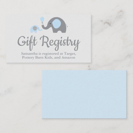 Elephant Baby Shower Registry Inserts in Blue (Vorne/Hinten)