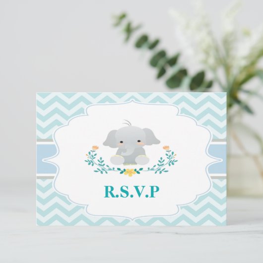 Elephant Baby Shower RSVP Card (Stehend Vorderseite)